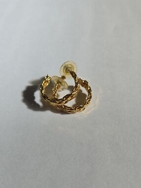 Vintage Sarah Coventry Gold "Look" Half Hoop Braided Chain Earrings
